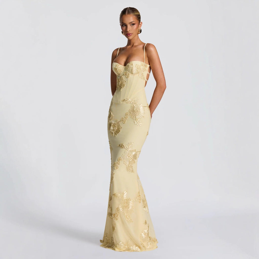 Floral Backless Long Evening Dress