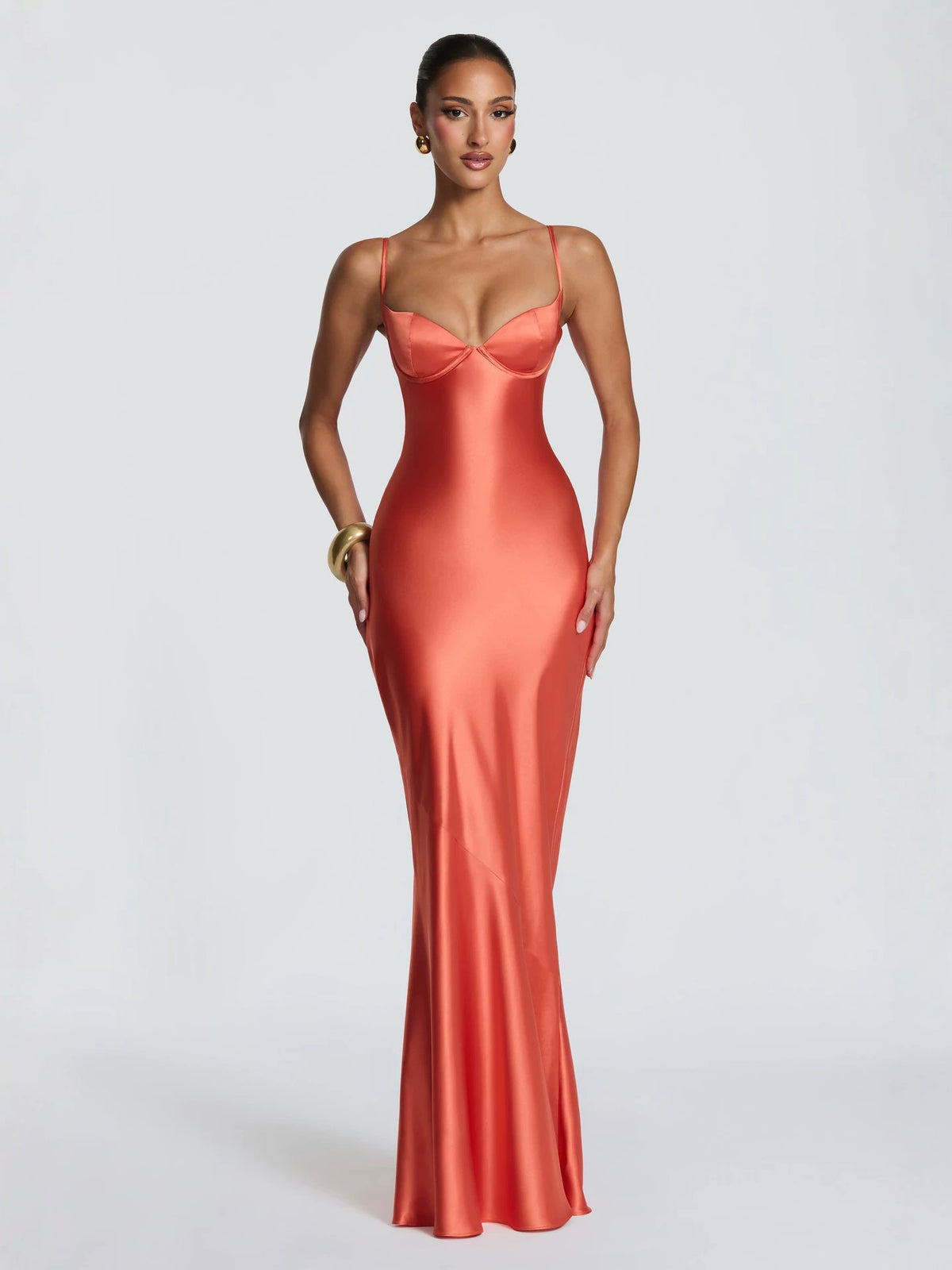 Elegant Satin Spaghetti Strap Mermaid Hem Long Dress