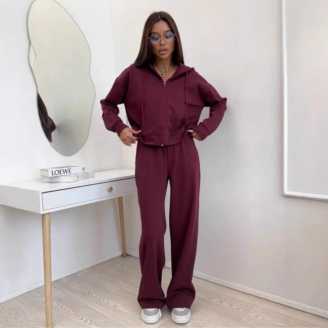 Womens Long Sleeve Hooded Sweatshirt and Trousers Set