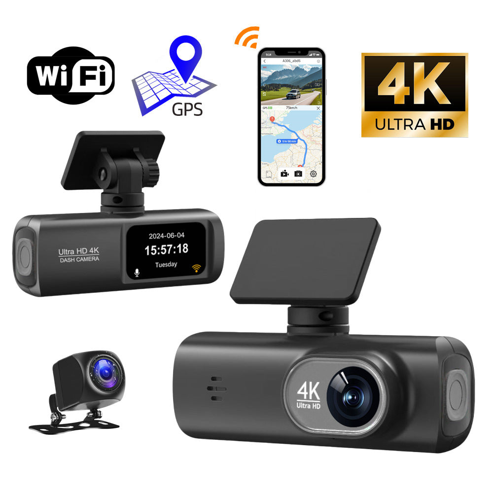 4K Dual Lens Dash Cam with Night Vision WiFi GPS