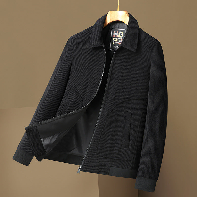 Men's Corduroy Jacket with Turn-Down Collar Oversized Casual Coat