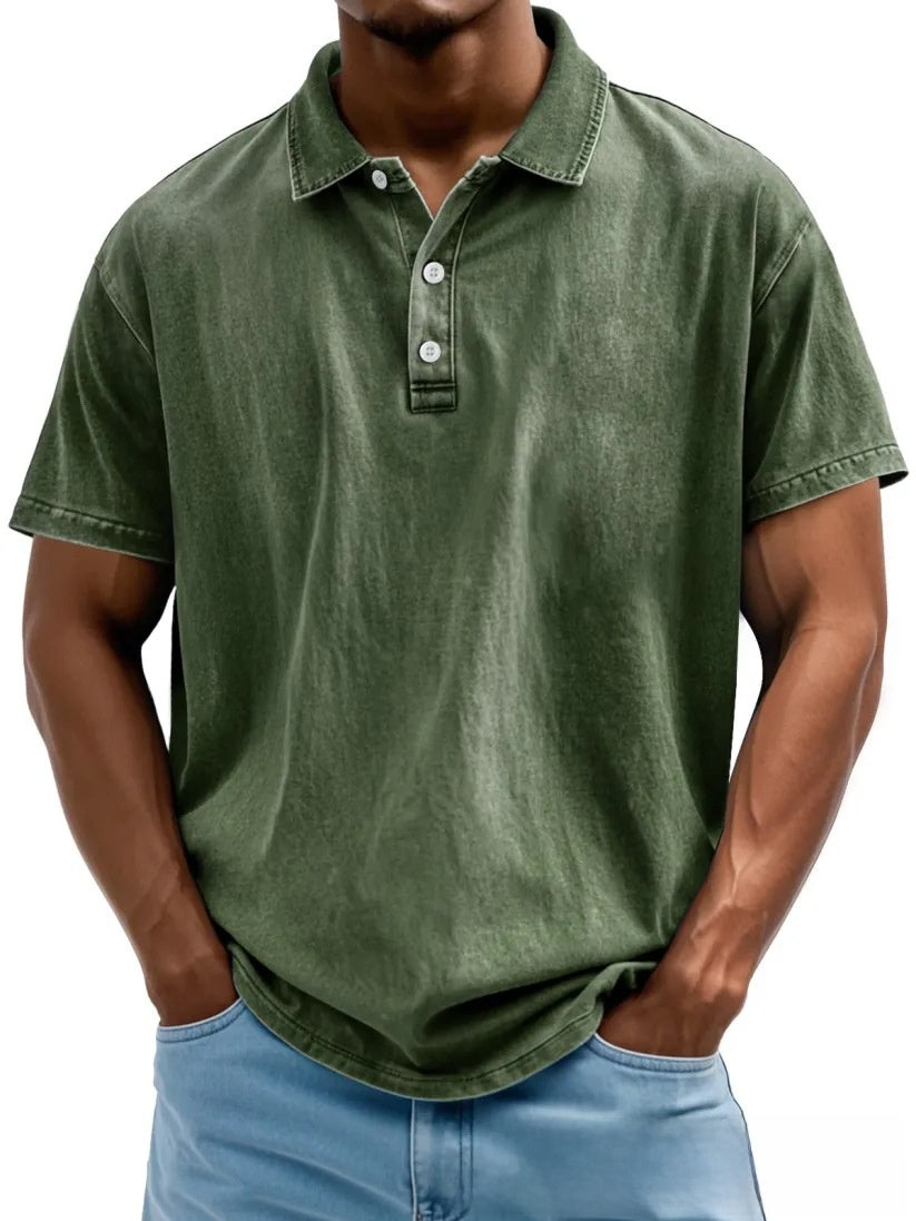 Men's Retro Washed Pure Cotton Casual Versatile Short-Sleeve Button-Down T-Shirt