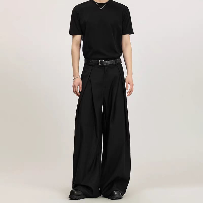 Heavyweight Pleated Wide-Leg Casual Pants