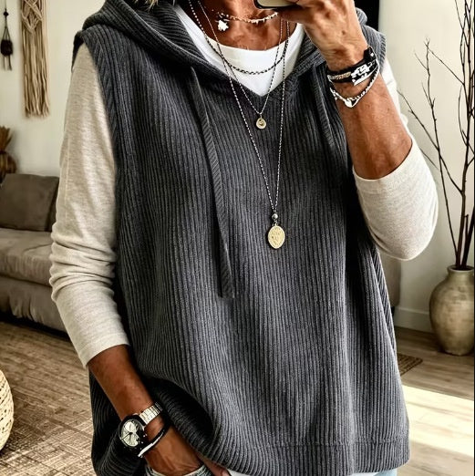 Women's Buttoned Hooded Faux Wool Solid Color Cardigan for Autumn and Winter