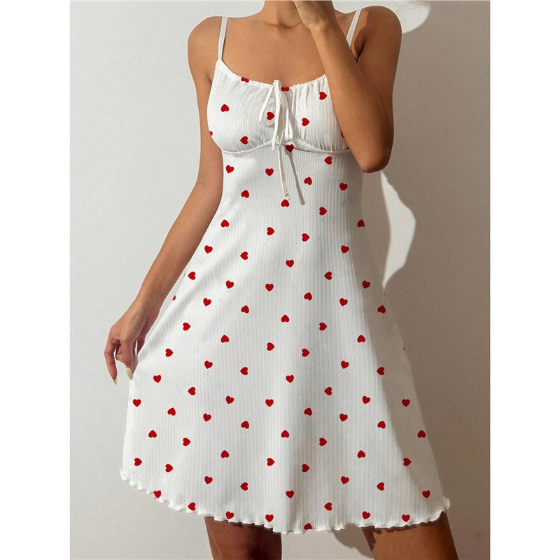 Women's Soft Half-Velvet Suspender Nightgown with Bow-Tie Straps Casual Lounge Dress for Home Wear
