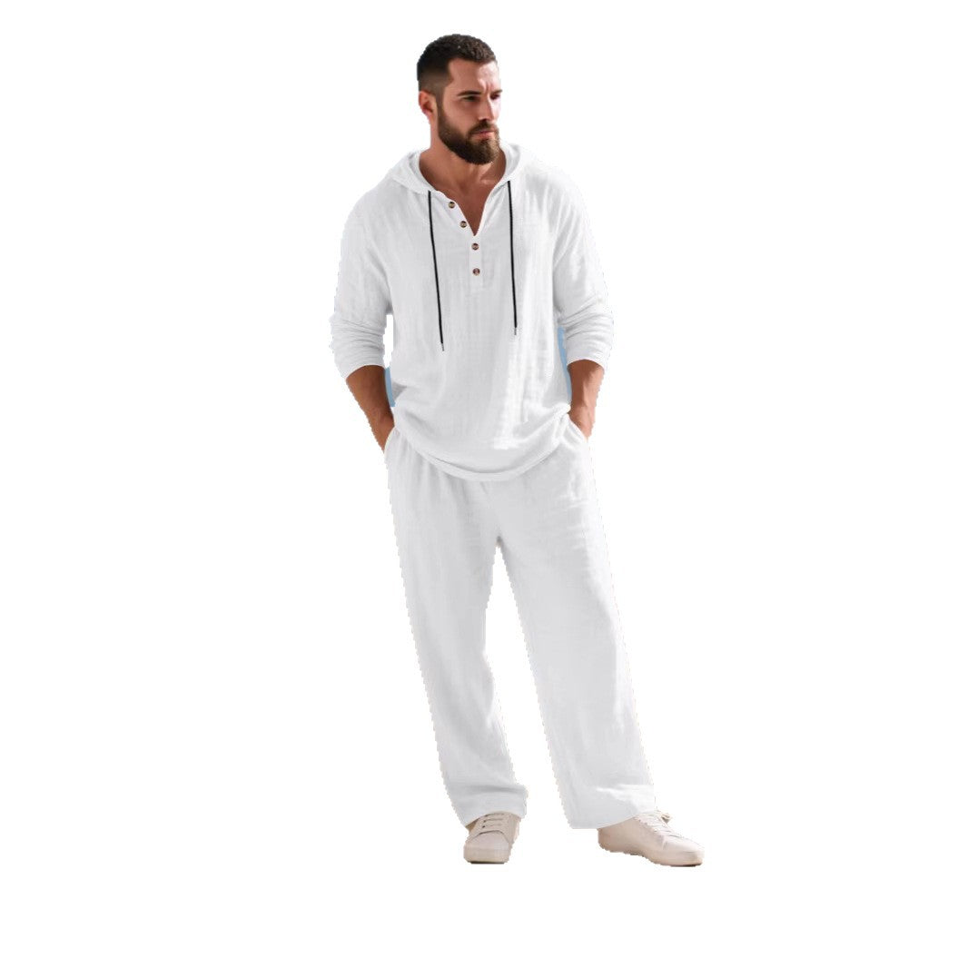 Men's Long Sleeve Hooded Casual Jumpsuit Loungewear One-Piece Set