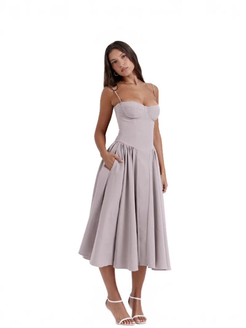French Retro Long Sleeveless Dress