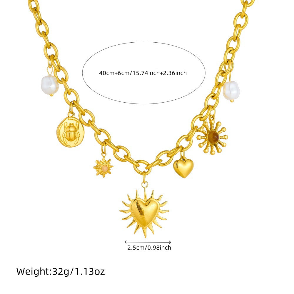 Retro Gold Plated Heart Pendant Necklace
