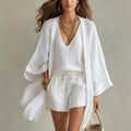 Summer New Loose Linen Blend 3-Piece Set Cardigan Vest Shorts