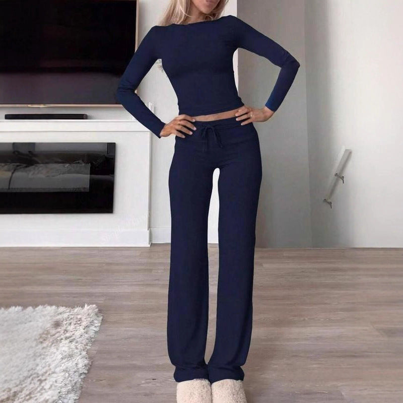 Womens Casual Pullover and Wide-Leg Pants Set