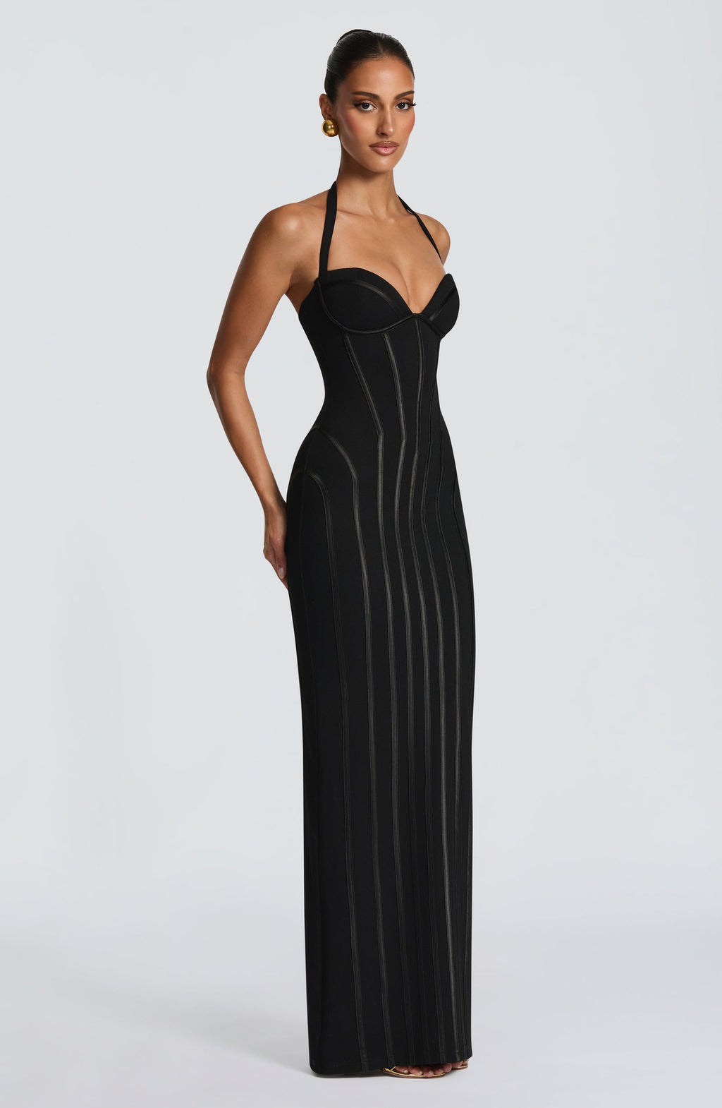 Vertical-striped body-con dress