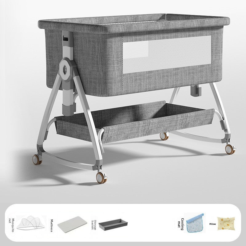 Baby Crib Multifunctional Mobile Foldable Changing Table Splicing Large Bed