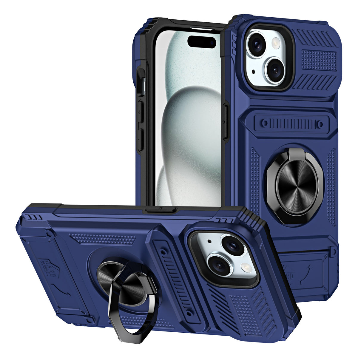 Magnetic Phone Case with Hidden Ring Holder and Card Slot