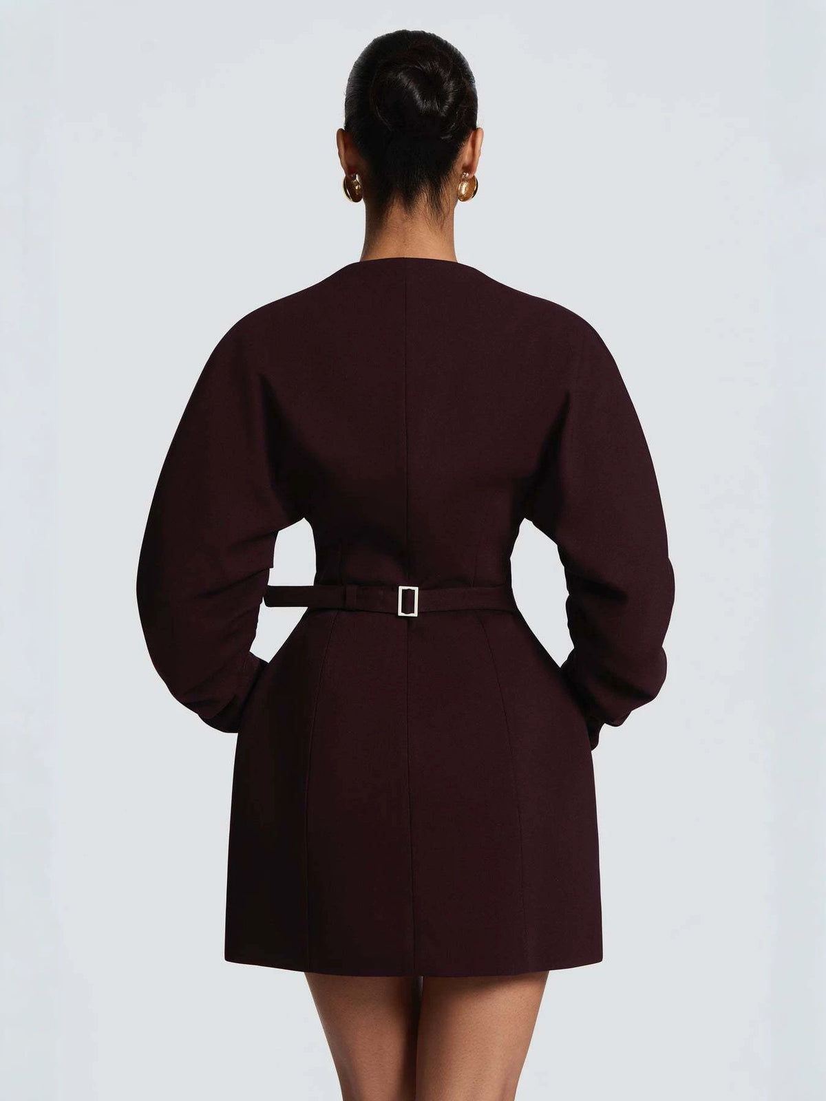 Women's Solid Mid-Length Slim Fit Boucle V-Neck Coat