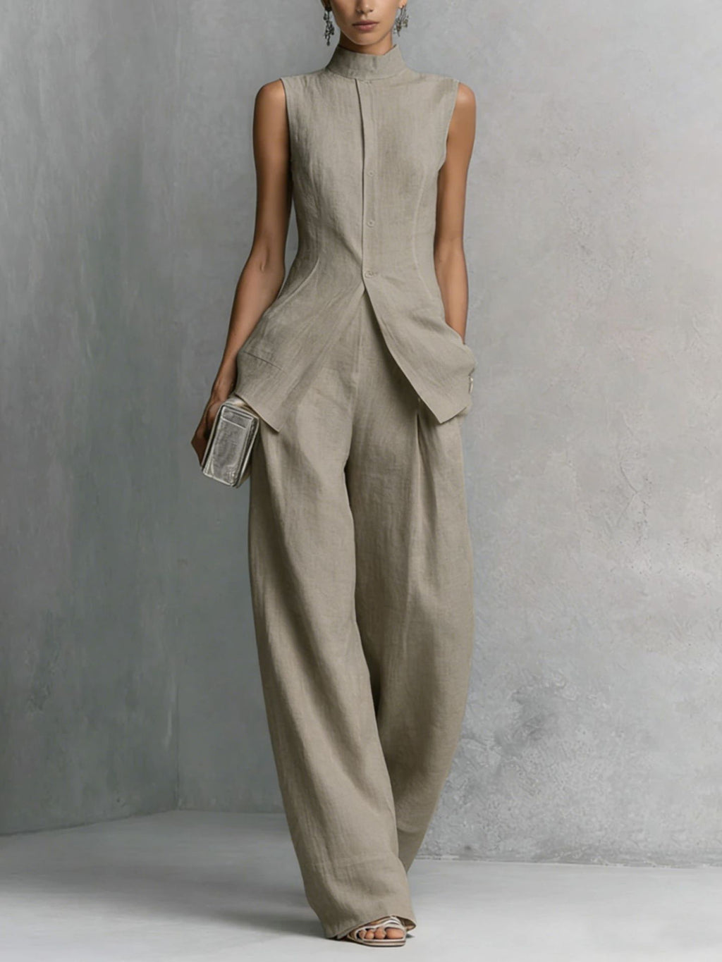 Drapey Sleeveless Top and Long Pants Set