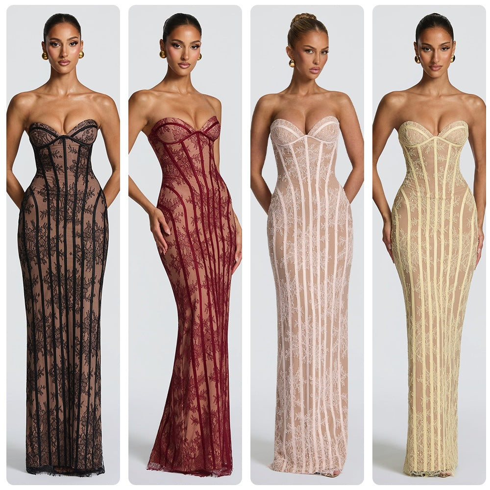 Womens Lace Bodycon Evening Dress