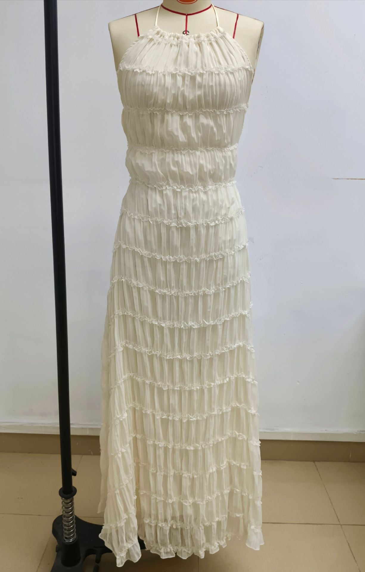Womens Backless Pleated Long Dress
