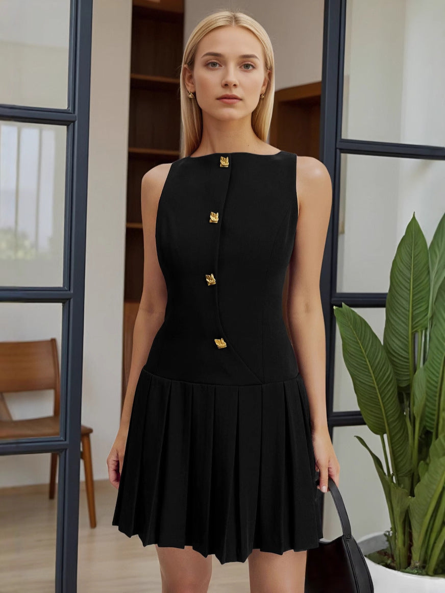 Sleeveless Pleated Shift Dress
