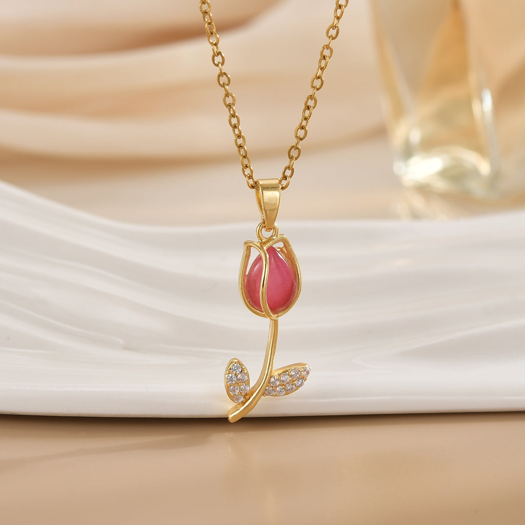Tulip Flower Design Titanium Steel Necklace