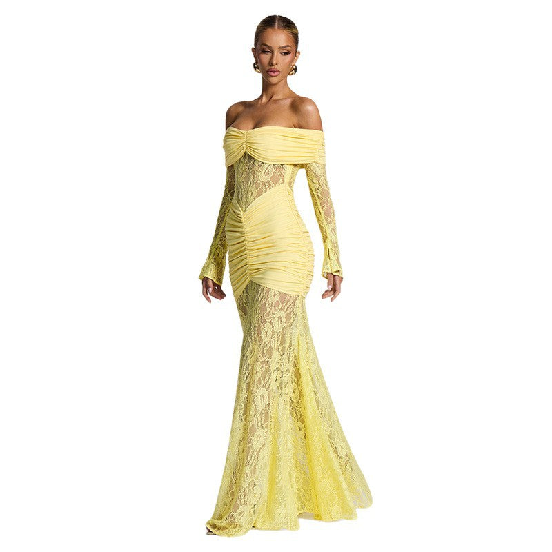 Women?s Sexy Off-Shoulder Cut-Out Long Sleeve Mermaid Maxi Dress Party Gown