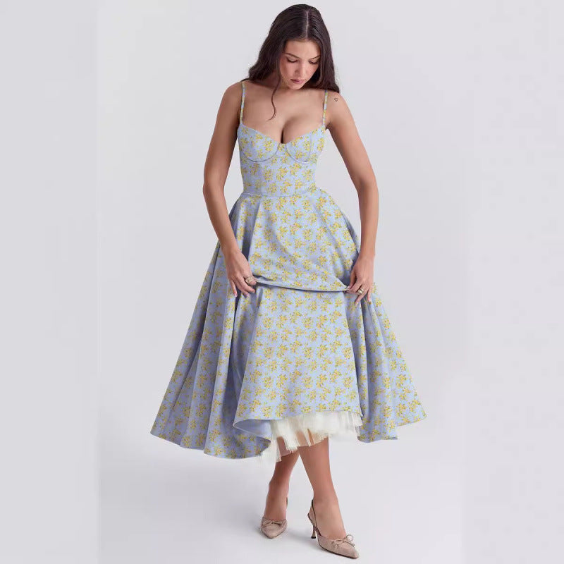 French Style Mesh Princess Dress with Flared Hem