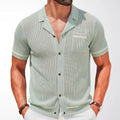 Cross-Border Men's Casual Style Cuban Collar Knitted Top Short-Sleeved Hollow Breathable Cardigan Polo Shirt Sy0103