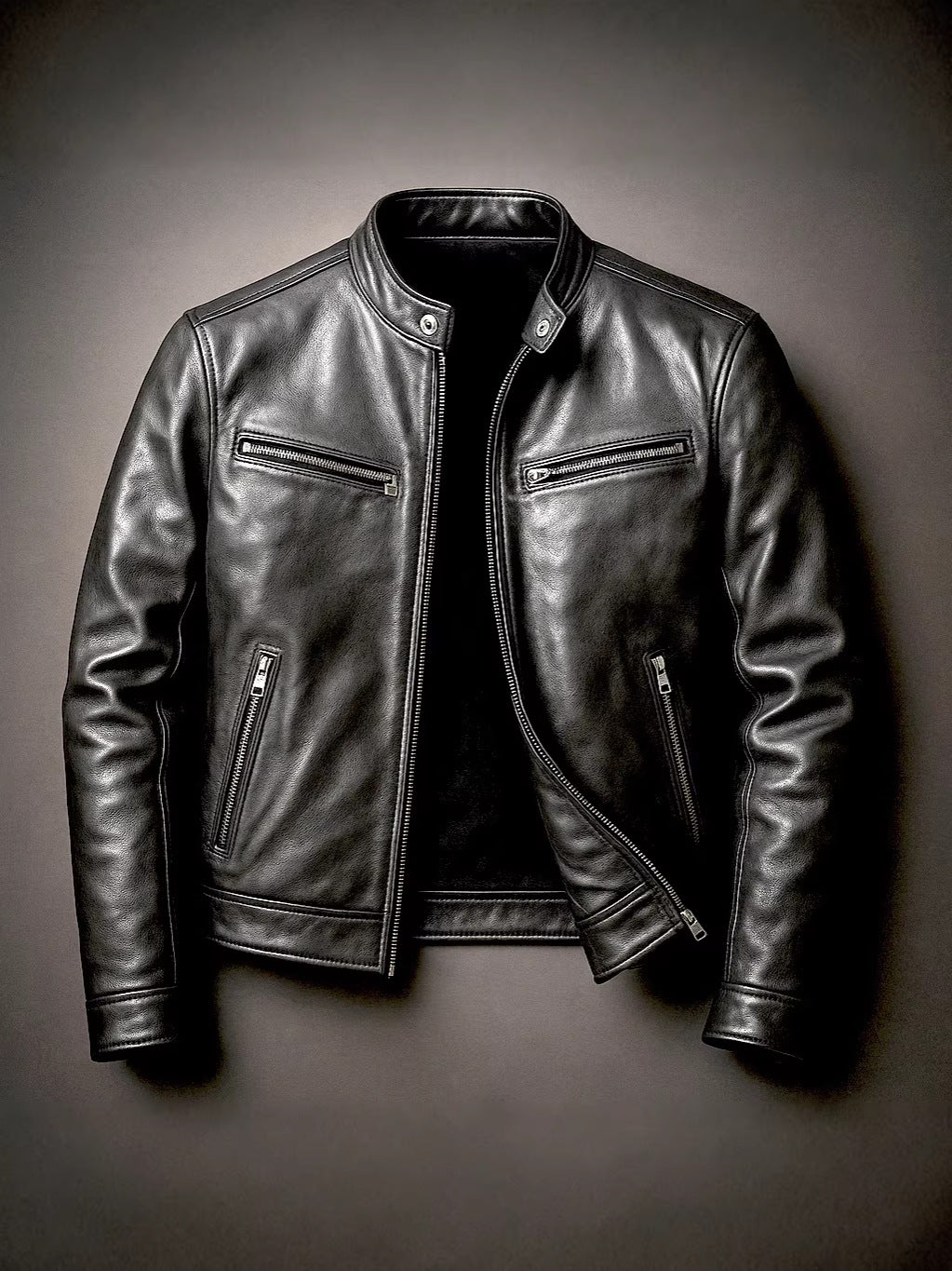 Men's stand-up collar slim-fit punk motorcycle jacket coat