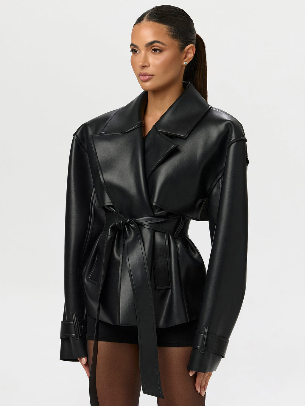 Classic Waist-Cinching PU Leather Jacket