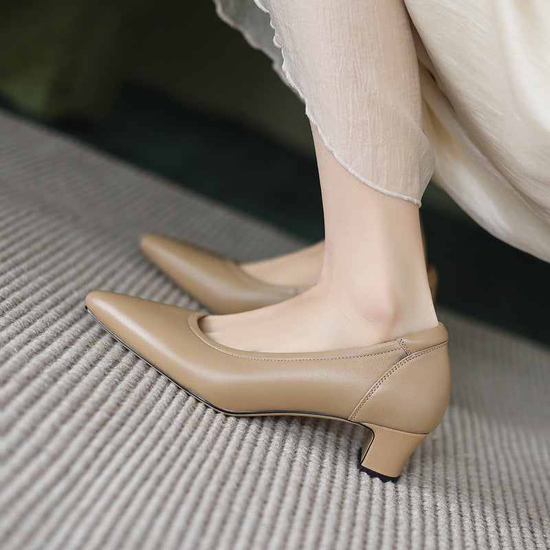 Womens Low Heel Goatskin Pointed Toe Flats