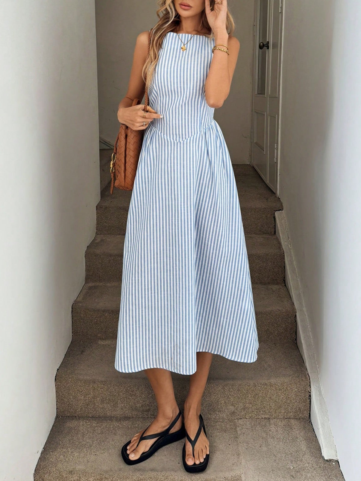 Vertical Stripe Sleeveless Dress