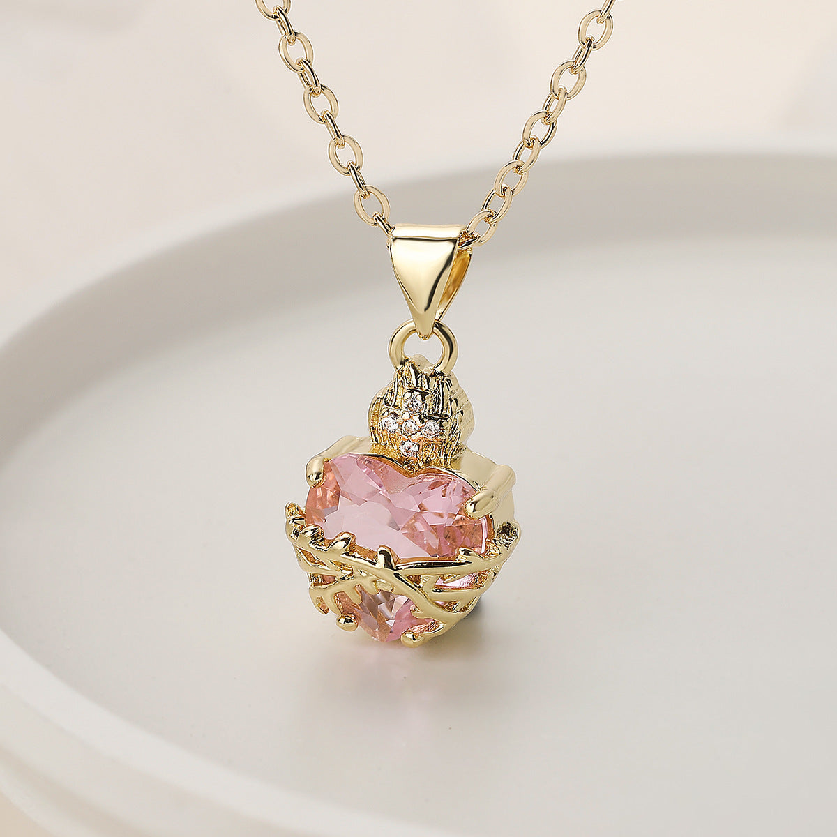 Copper Plated Zircon Heart Pendant Necklace