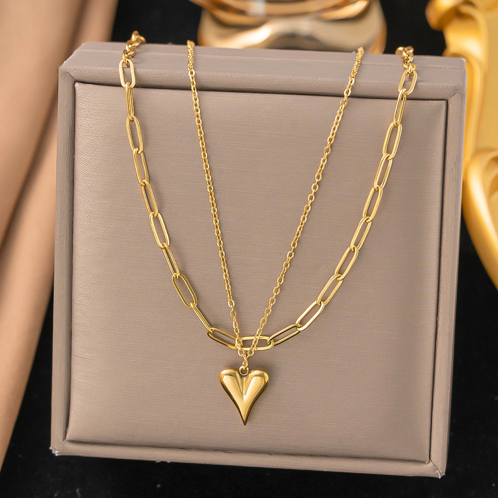 Titanium Steel Heart-Shaped Necklace for Women Fashion Heart Pendant Necklace