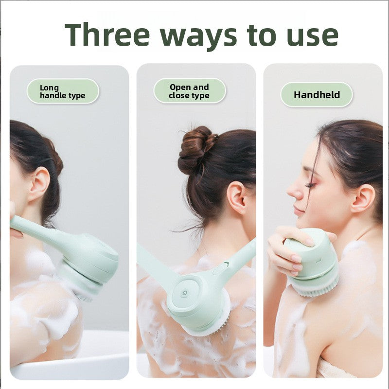 Electric Silicone Bath Brush with Long Handle and Multiple Brush Heads