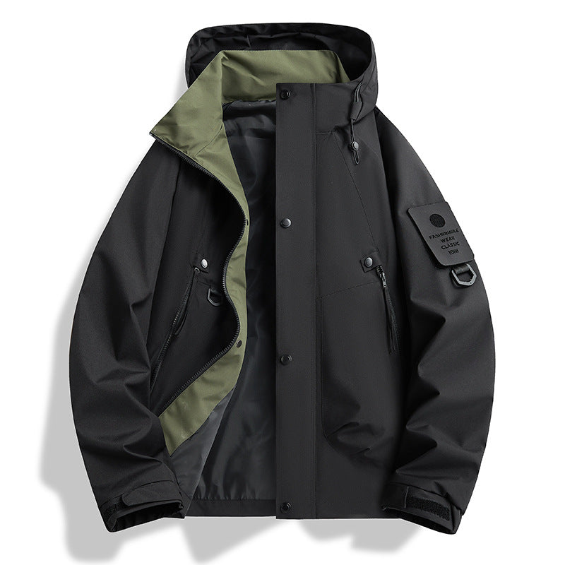 Unisex Loose Fit Windproof Hooded Jacket Polyester Outdoor Streetwear Coat