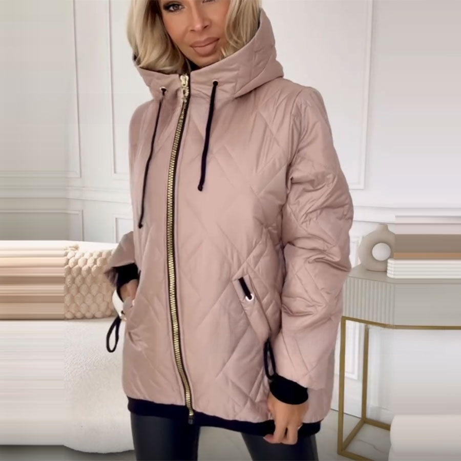 Women's Hooded Solid Color Cotton Padded Jacket Coat