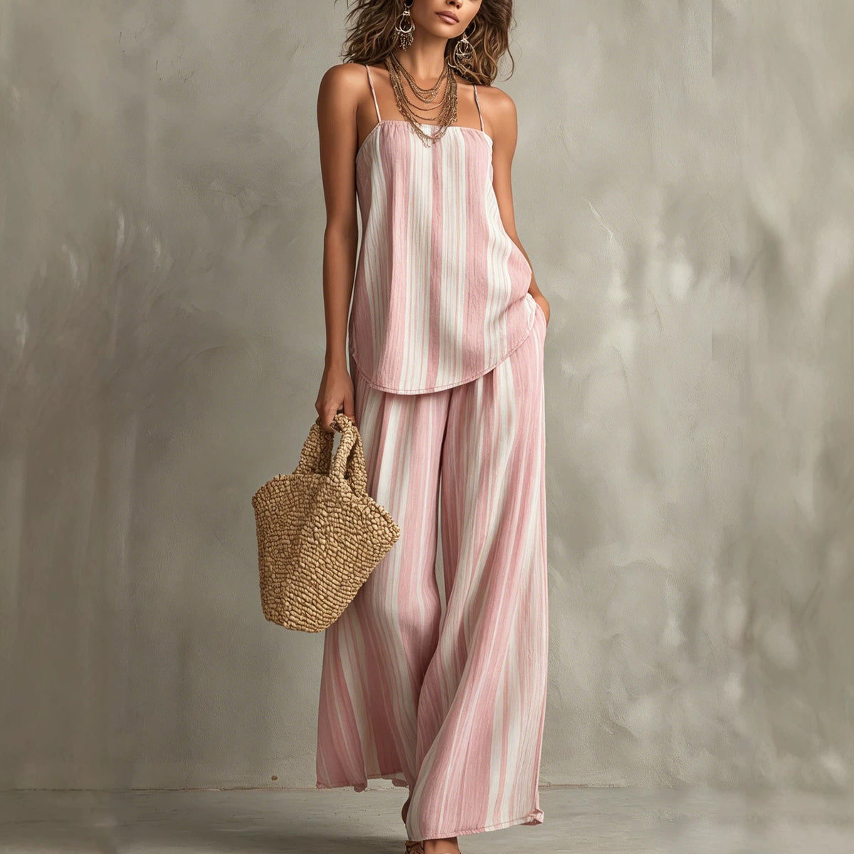Striped Camisole and Wide-Leg Pants Set