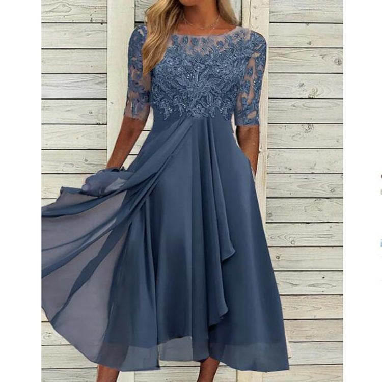 Elegant Chiffon Lace Spliced Dress