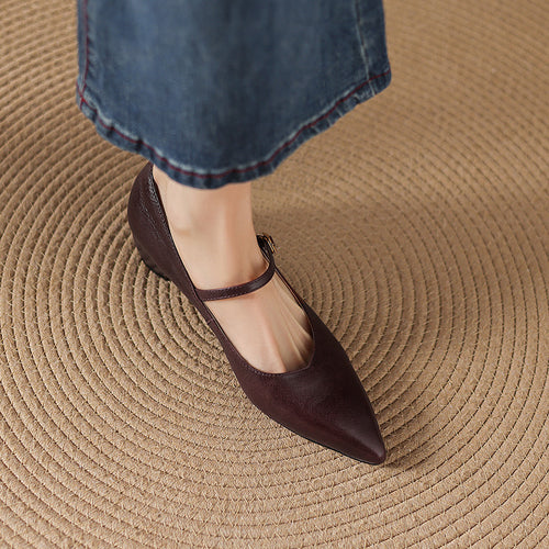 4cm Niche Fashion Shallow Slip-On Single-Strap Shoes 2026 Spring and Autumn New Pointed Toe Chunky Heel Slip-On Leather Shoes for Women
