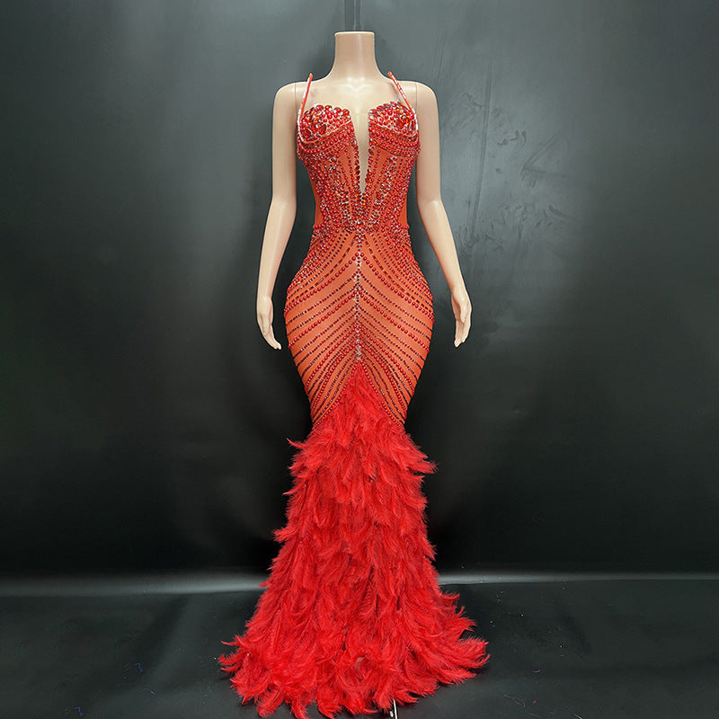 Diamond Embellished Evening Dress