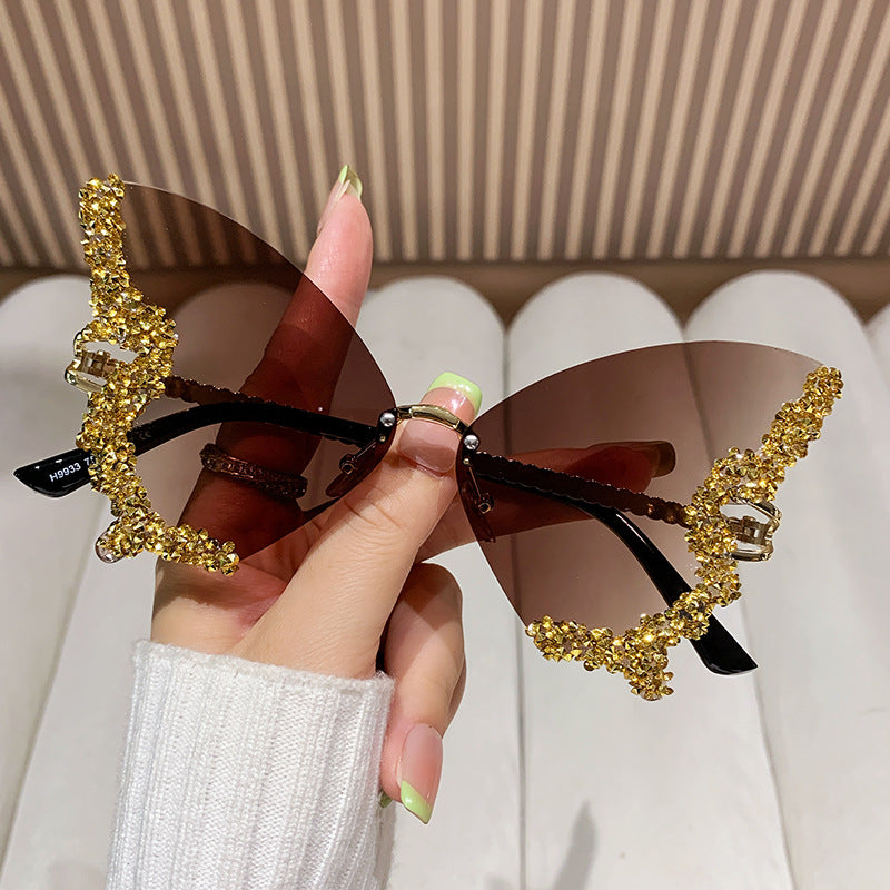 Large Frame Diamond Butterfly Sunglasses Retro Women UV400 Sun Protection