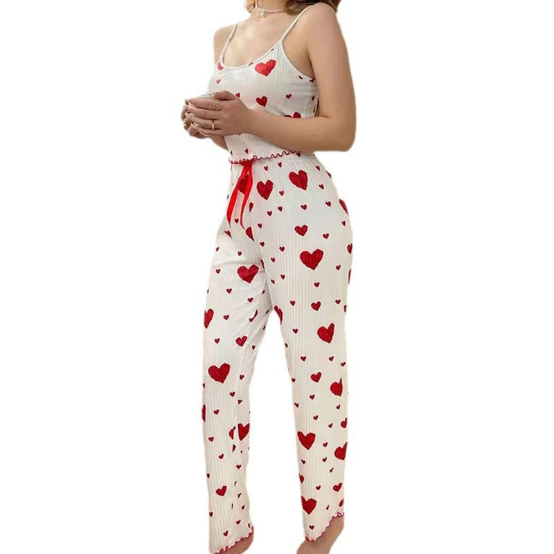 Women's Sleeveless Heart Print Camisole Pajama Lounge Two-Piece Set