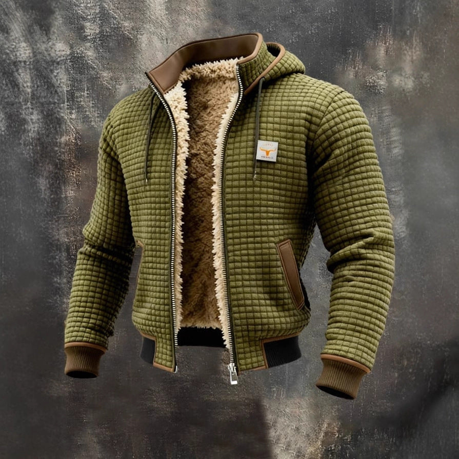 Men's Fleece-Lined Hooded Jacket Winter Thickened Warm Digital Print Zipper Coat