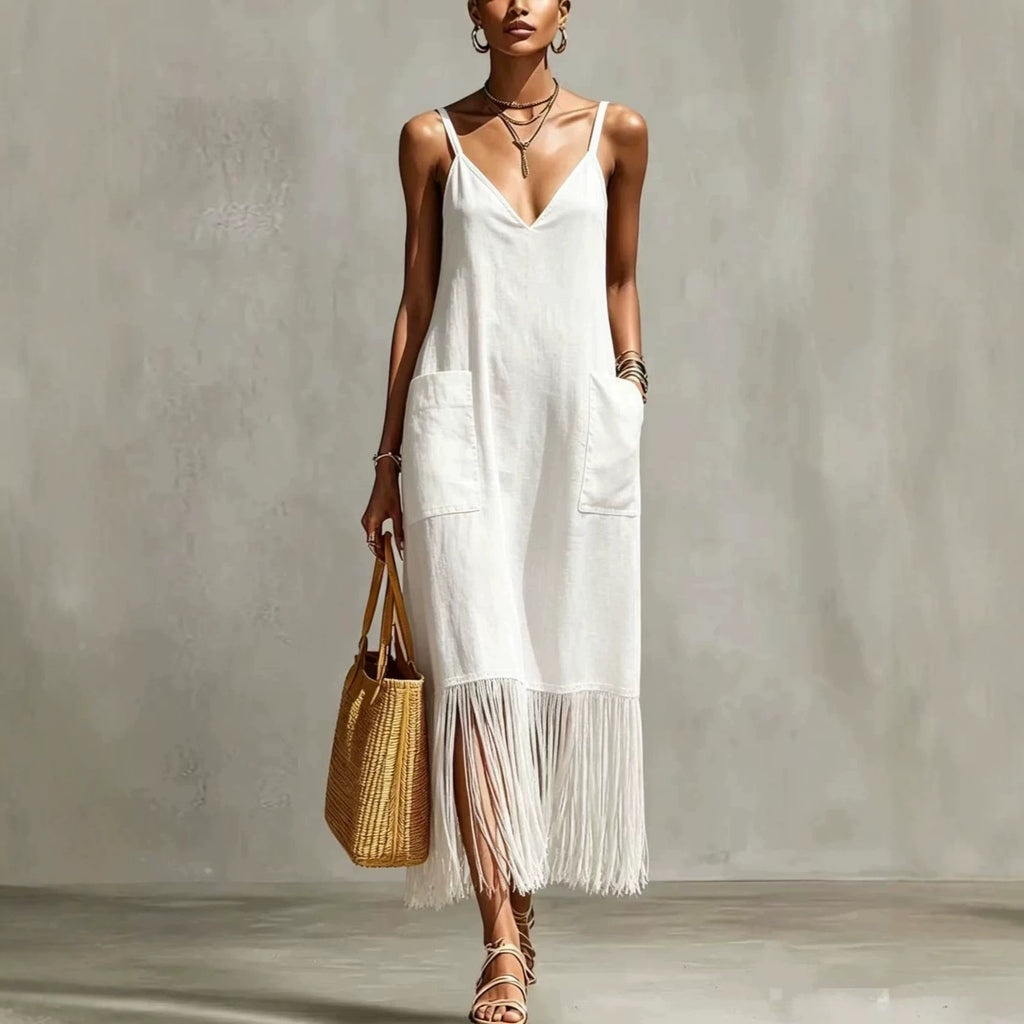 V-Neck Sleeveless Tassel Dress