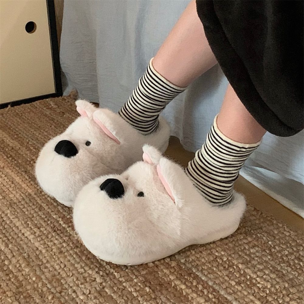 Women's winter warm and slip-resistant plush puppy cotton slippers