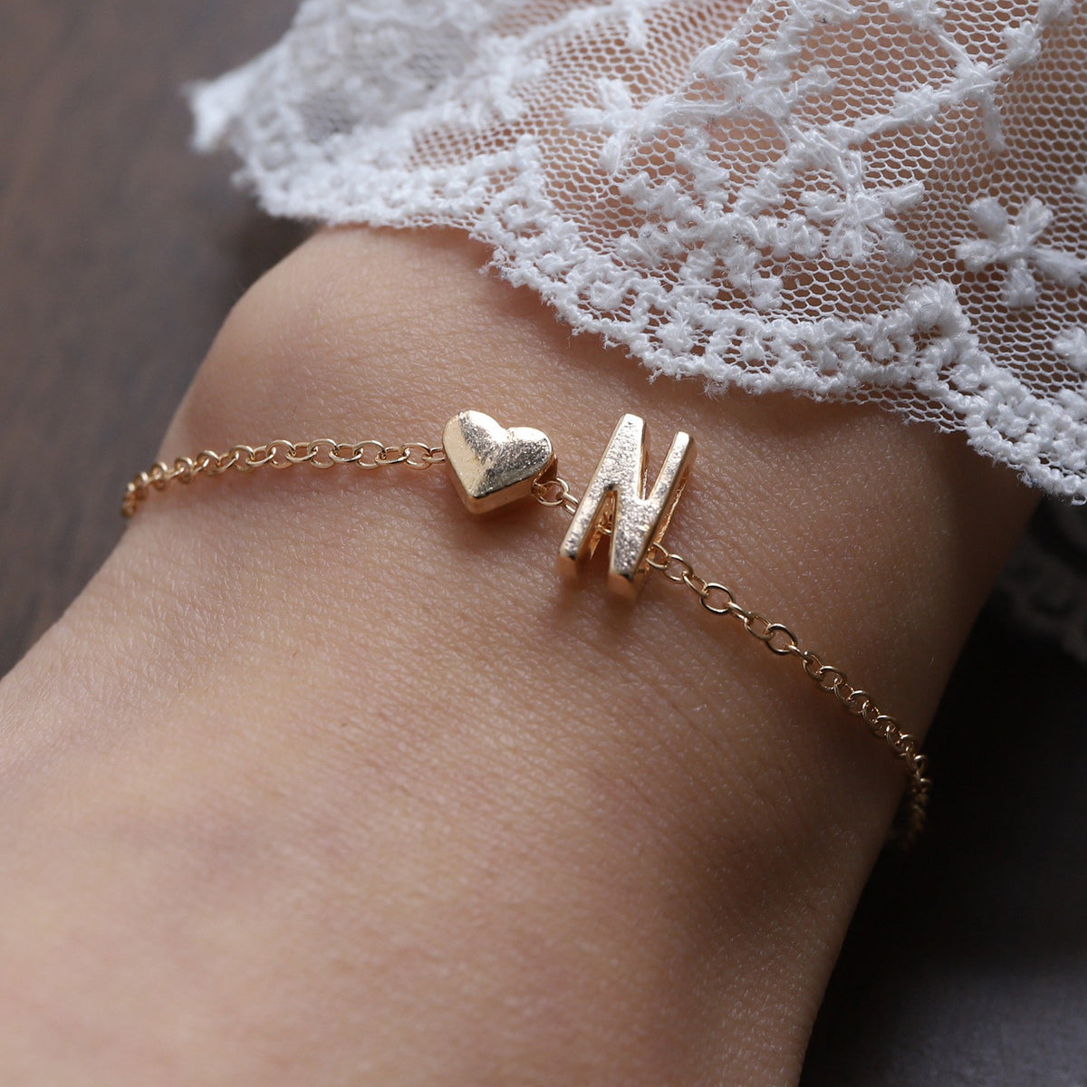 Heart Letter Necklace and Bracelet Set