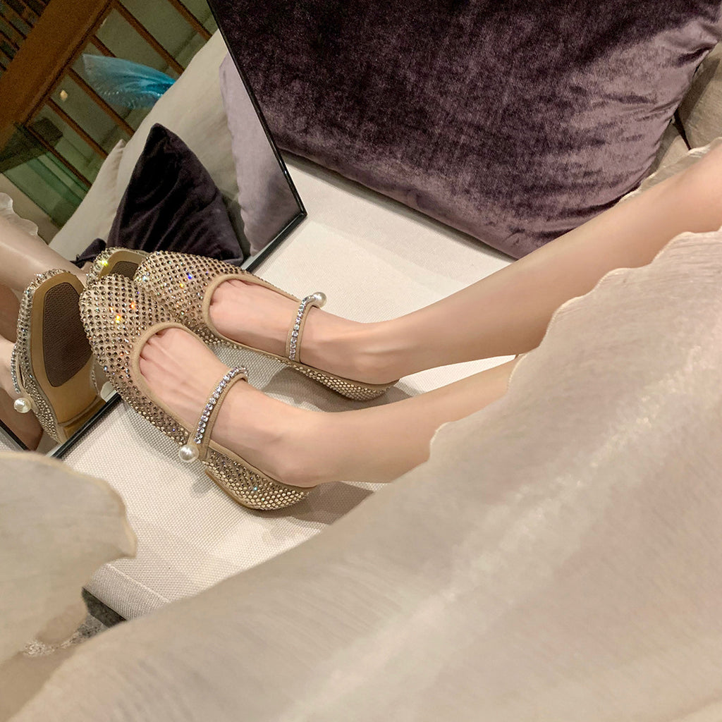 Elegant Square Toe Mesh Pearl Mary Jane Women's Shoes