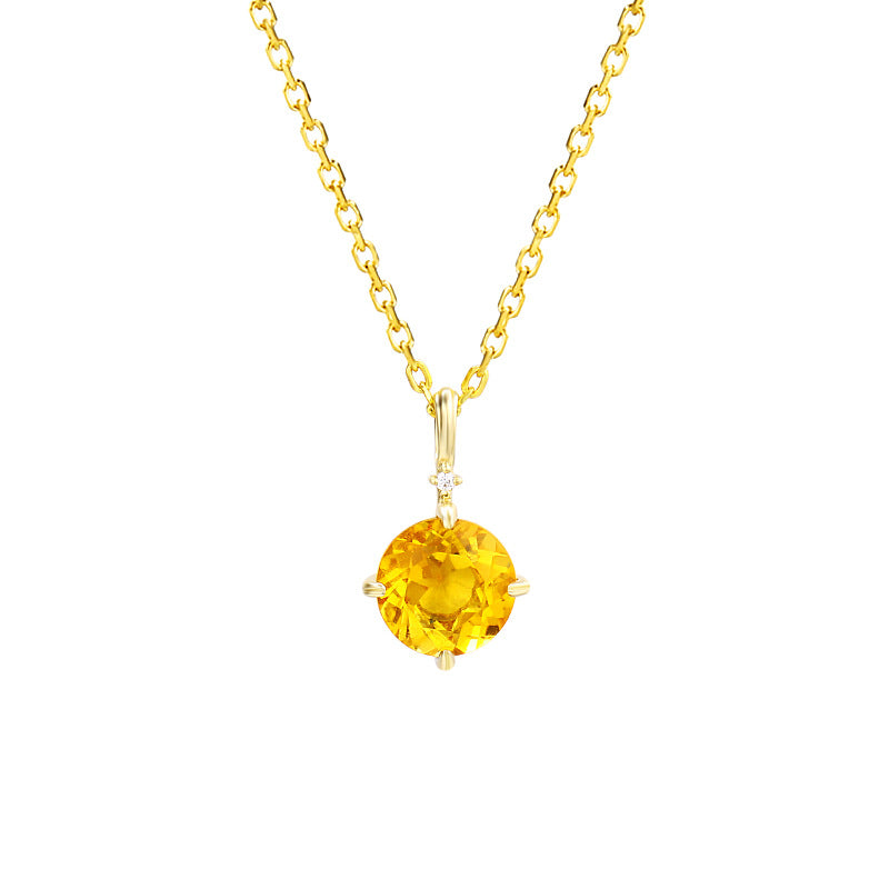 Simple 9K Gold Citrine Pendant Necklace