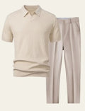 Men Casual Loose Beach Short Sleeve Shirt and Pants Two-Piece Set