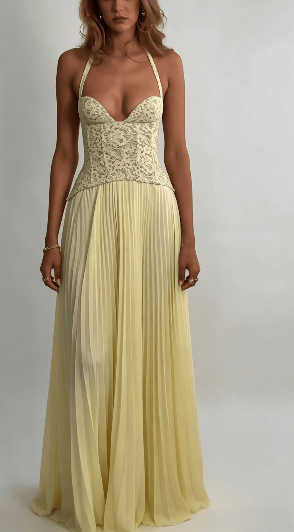 Halter Neck Pleated Backless Dress