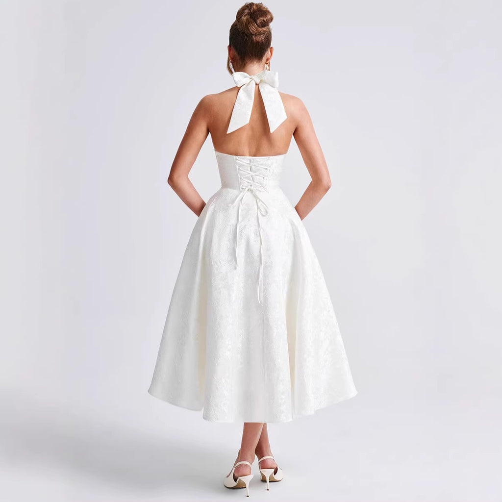 Jacquard Halter Neck Evening Gown